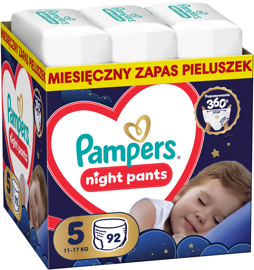 Scutece - chiloțel Pampers - Night Pants, mărimea 5, 11-17 kg, 92 buc