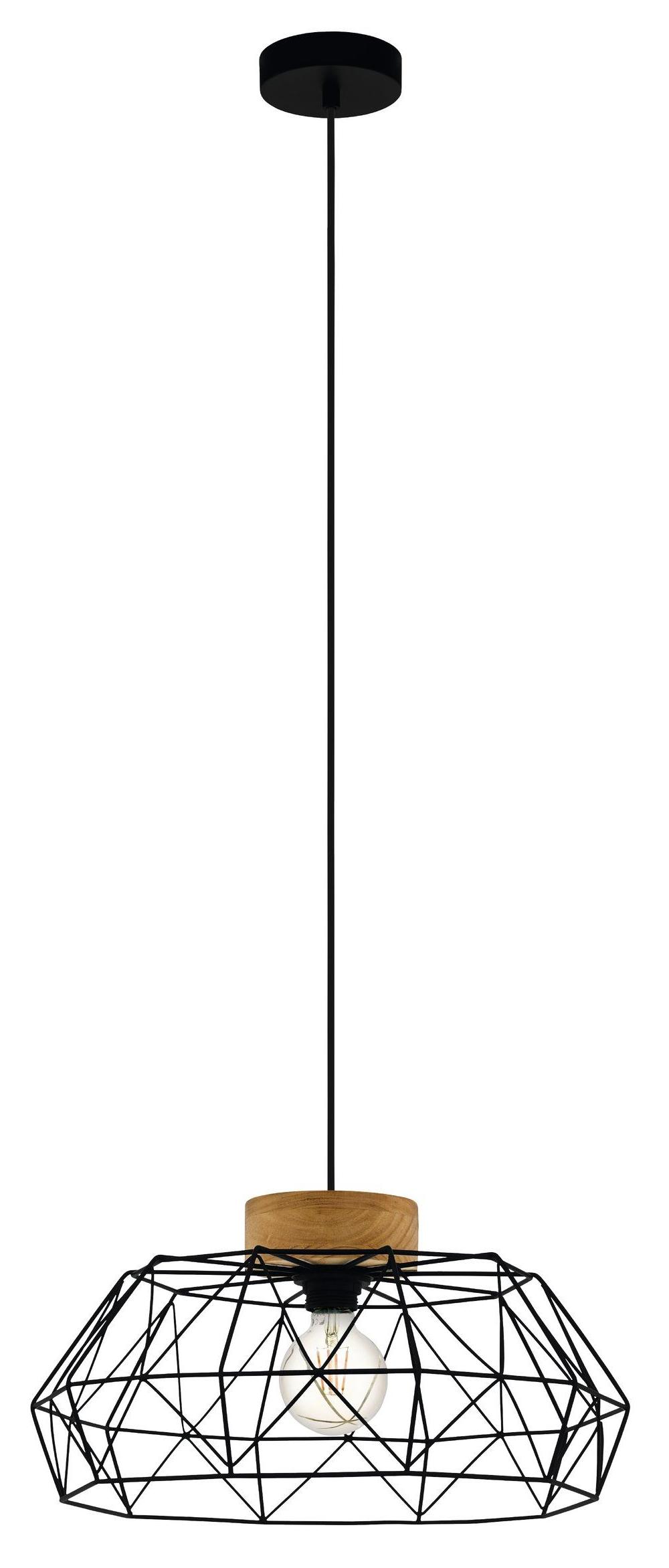 Pendul Eglo - Padstow, E27, Ø45.5 cm, negru/lemn