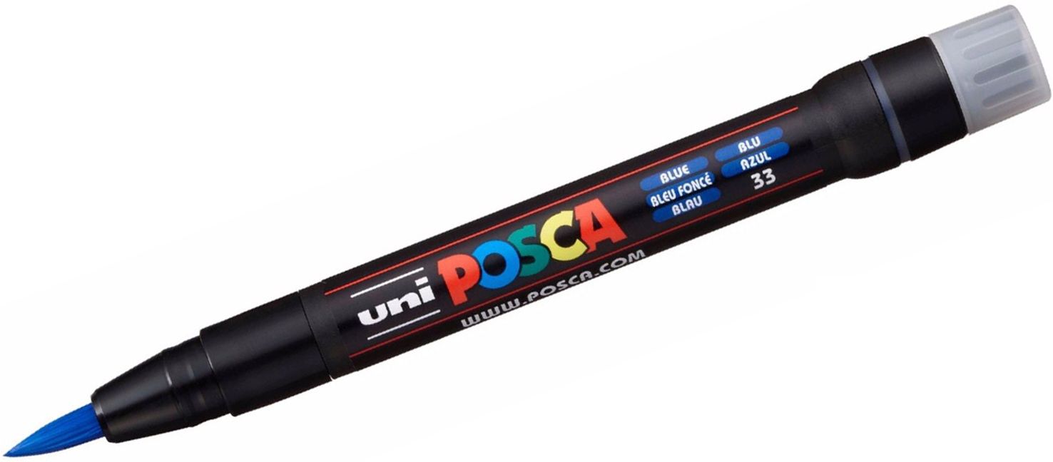 Marker permanent cu pensula Uni Posca - PCF-350, albastru