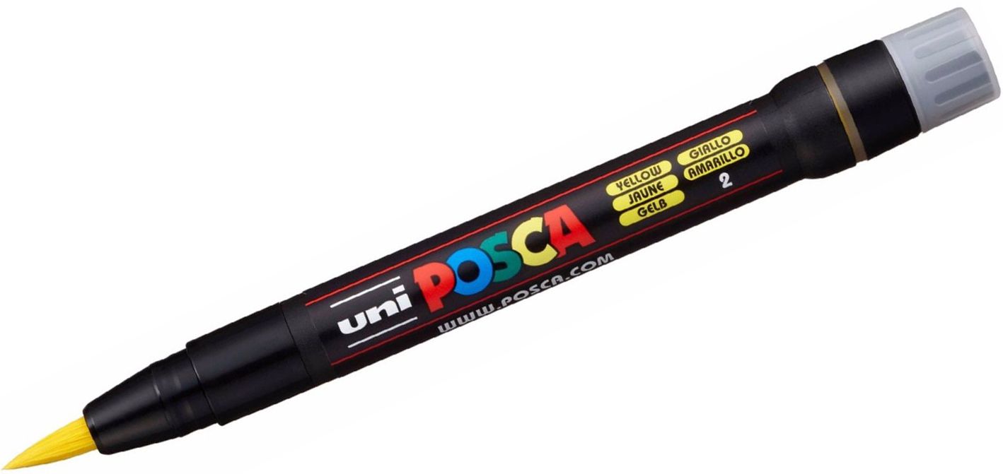 Marker permanent cu pensula Uni Posca - PCF-350, galben