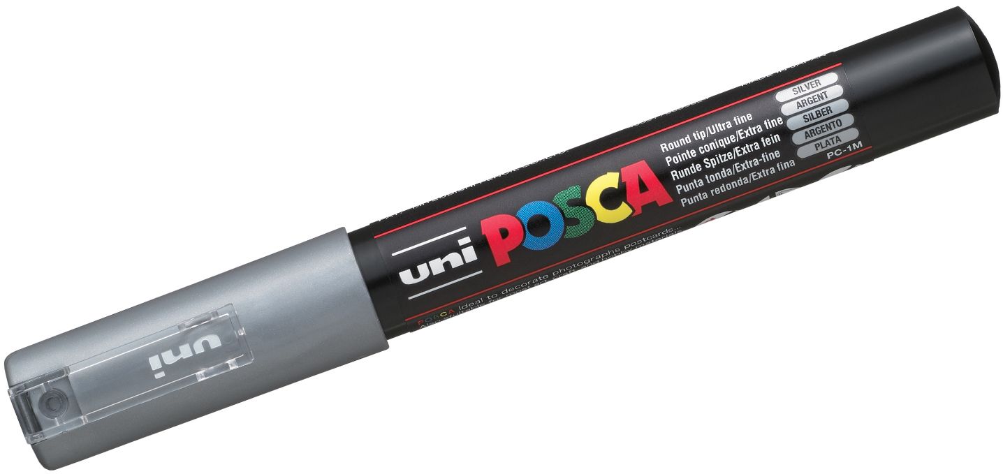 Marker permanent cu varf rotund Uni Posca - PC-1M, 1.0 mm, argintiu