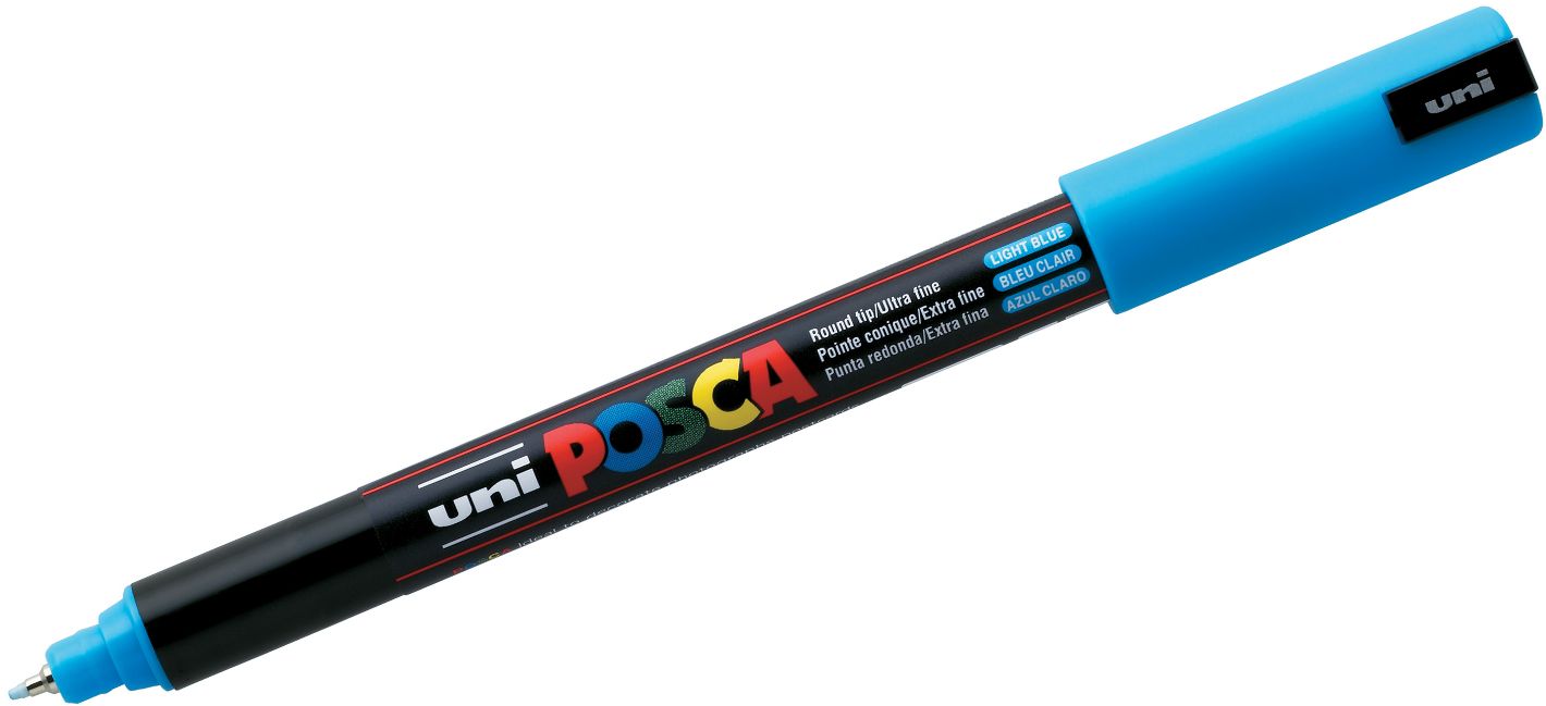 Marker permanent cu varf rotund Uni Posca - PC-1M, 1.0 mm, albastru deschis