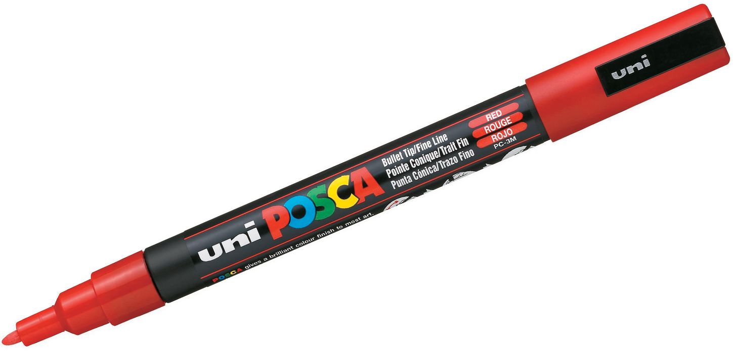 Marker permanent cu varf rotund Uni Posca - PC-3M, 1.5 mm, rosu