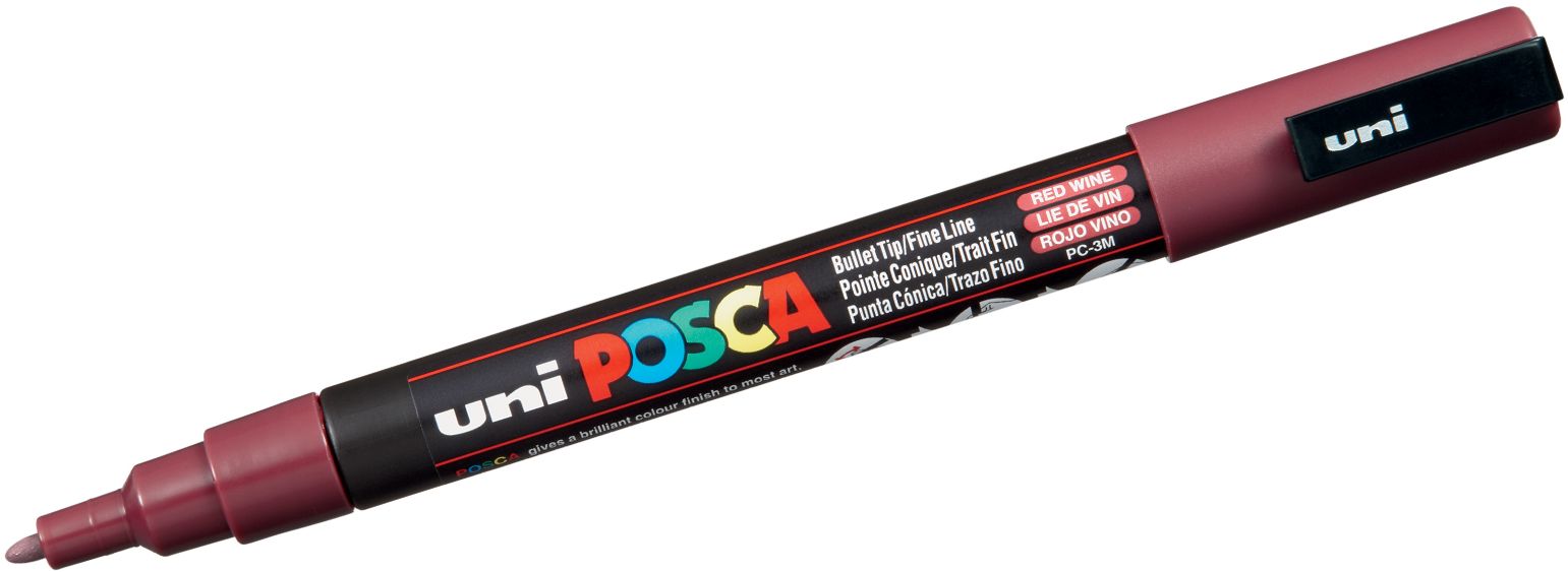 Marker permanent cu varf rotund Uni Posca - PC-3M, 1,5 mm, rosu vin