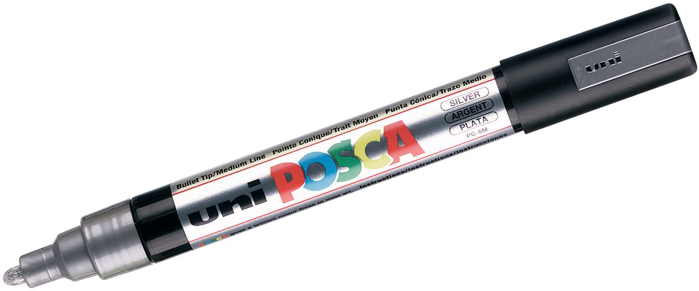 Marker permanent cu varf rotund Uni Posca - PC-5M, 2.5 mm, argintiu