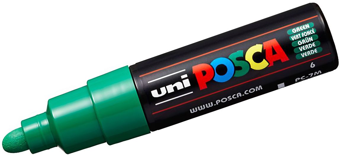 Marker permanent cu varf rotund Uni Posca - PC-7M, 5.5 mm, verde