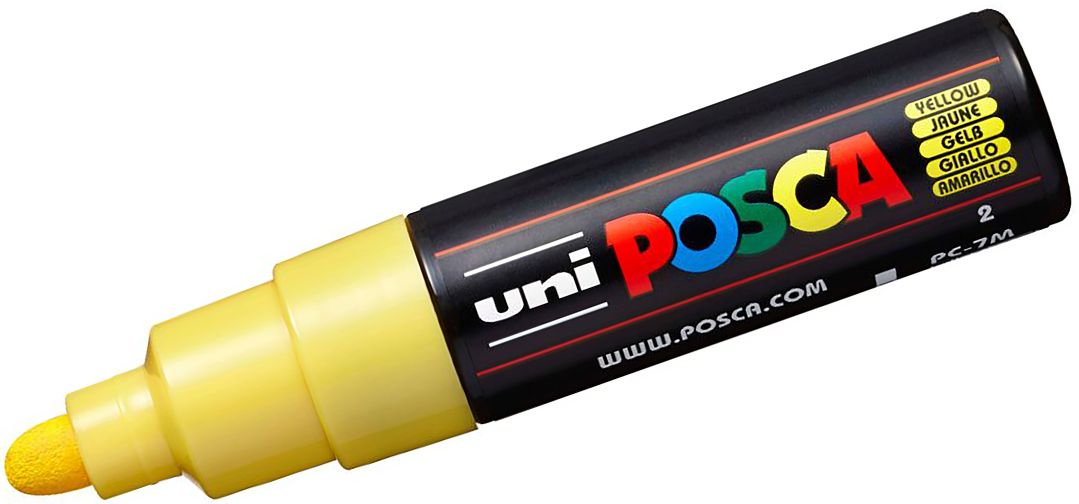 Marker permanent cu varf rotund Uni Posca - PC-7M, 5.5 mm, galben