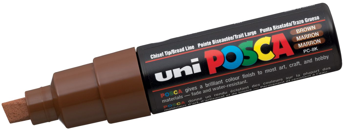 Marker permanent cu un varf tesit Uni Posca - PC-8K, 8 mm, maro