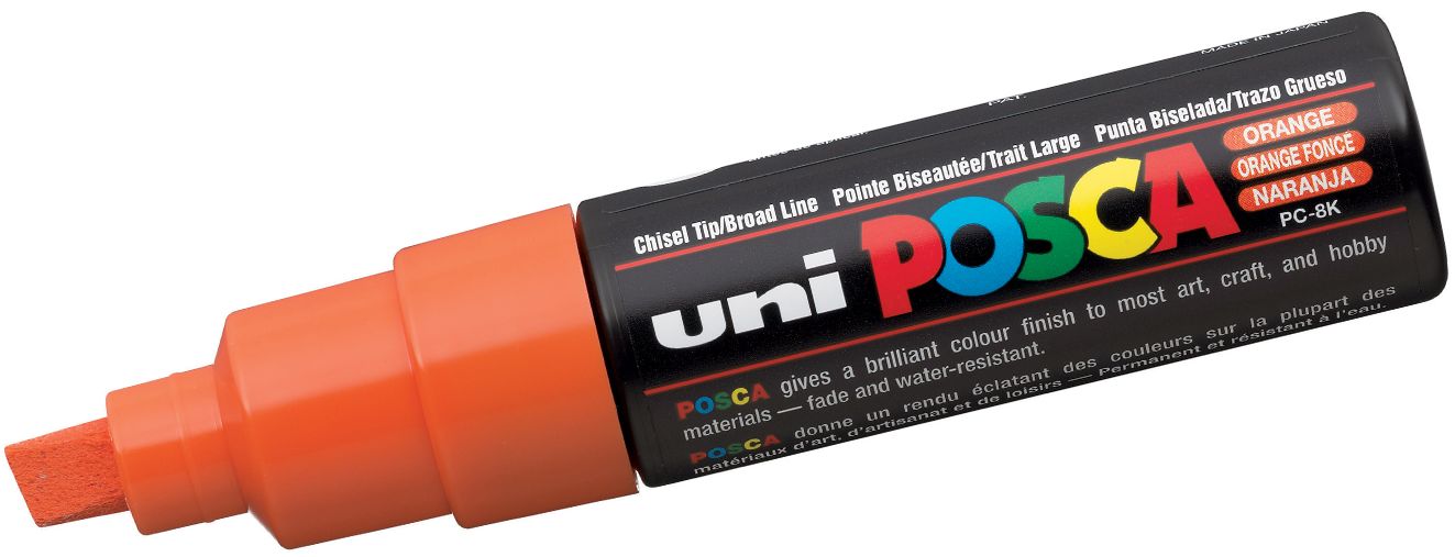 Marker permanent cu un varf tesit Uni Posca - PC-8K, 8 mm, portocaliu