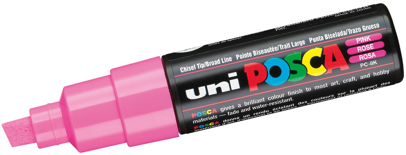 Marker permanent cu un varf tesit Uni Posca - PC-8K, 8mm, roz