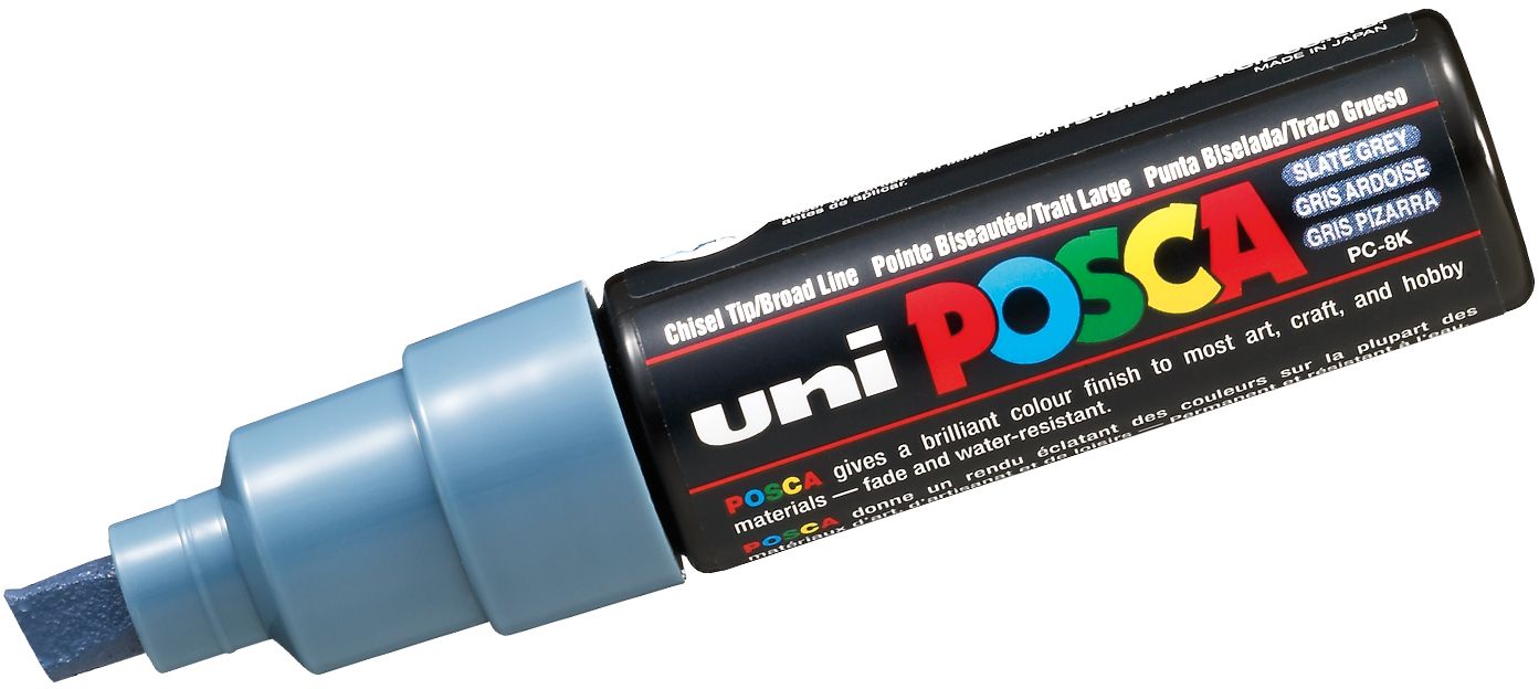 Marker permanent cu un varf tesit Uni Posca - PC-8K, 8 mm, ardezie gri