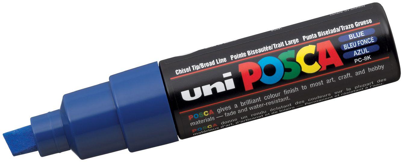 Marker permanent cu un varf tesit Uni Posca - PC-8K, 8 mm, albastru