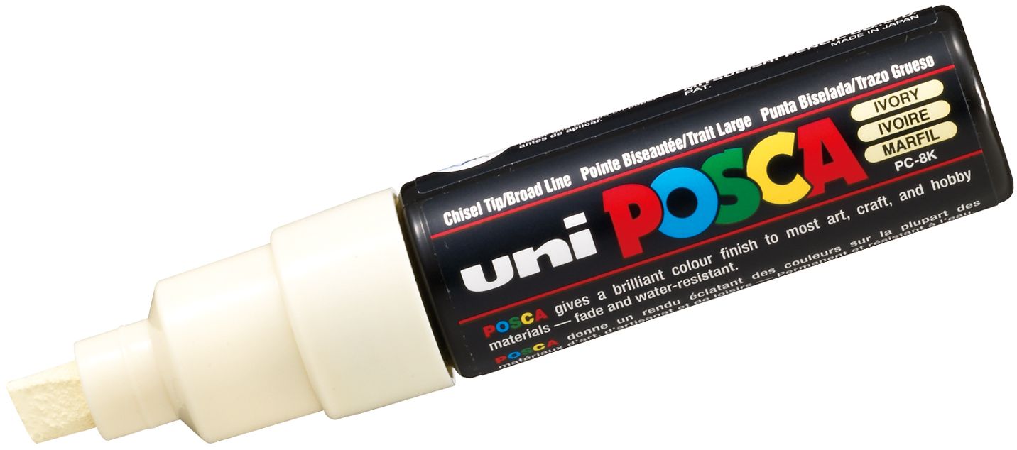 Marker permanent cu un varf tesit Uni Posca - PC-8K, 8 mm, fildes