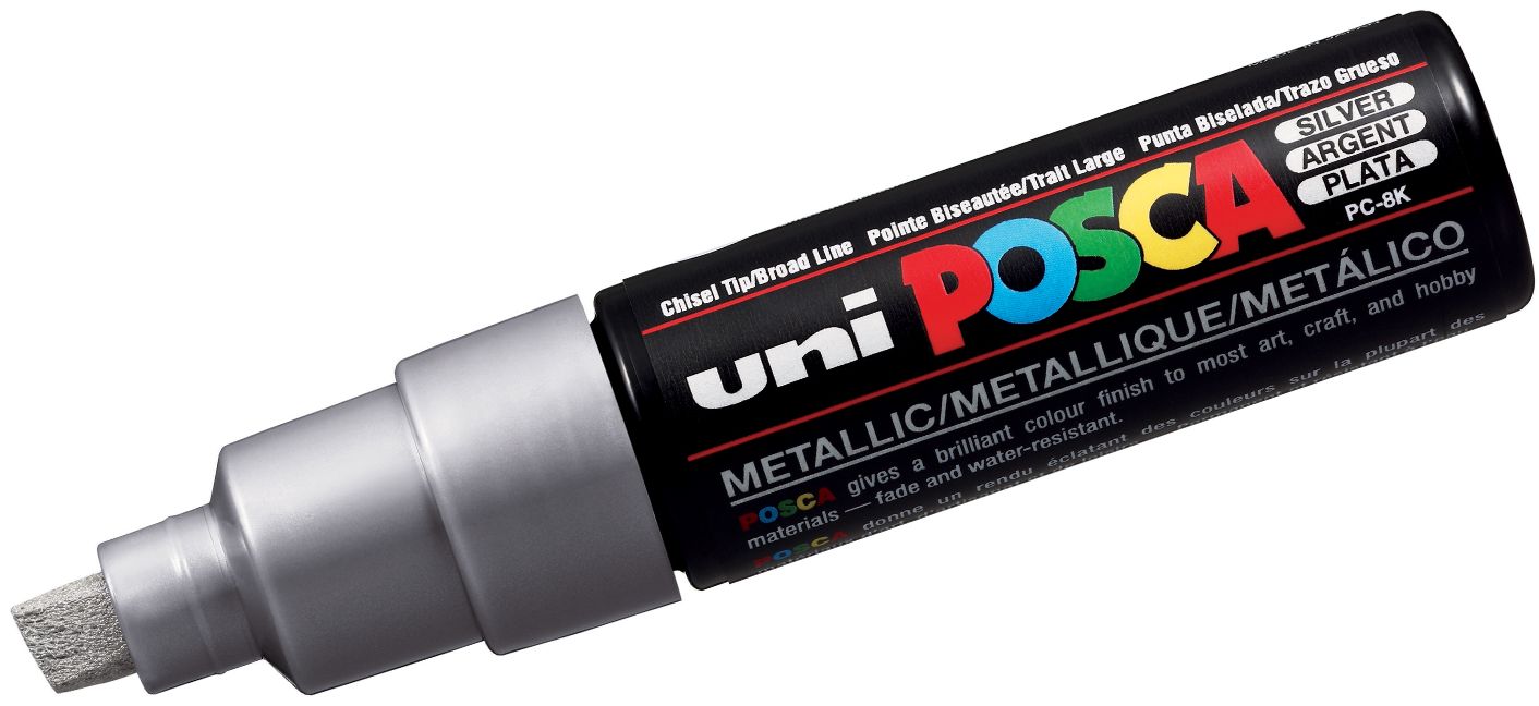 Marker permanent cu un varf tesit Uni Posca - PC-8K, 8 mm, argint