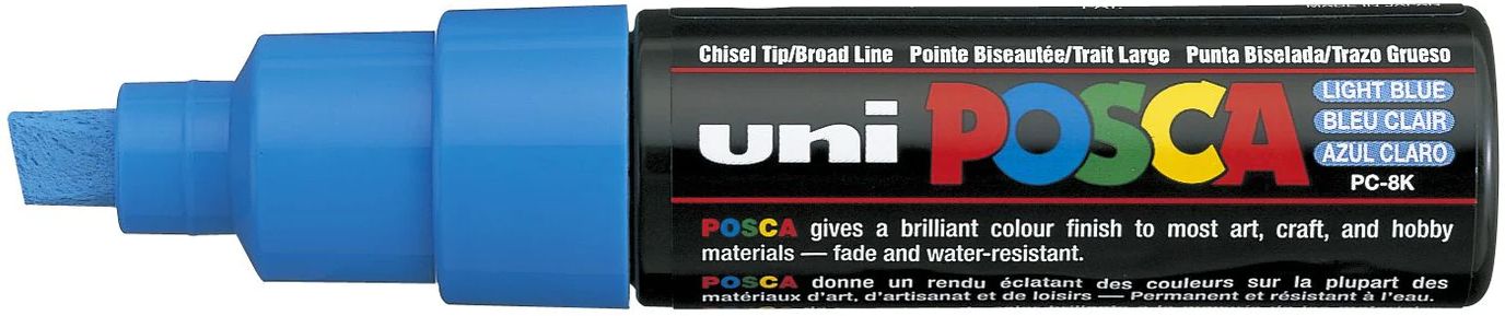 Marker permanent cu un varf tesit Uni Posca - PC-8K, 8 mm, albastru deschis