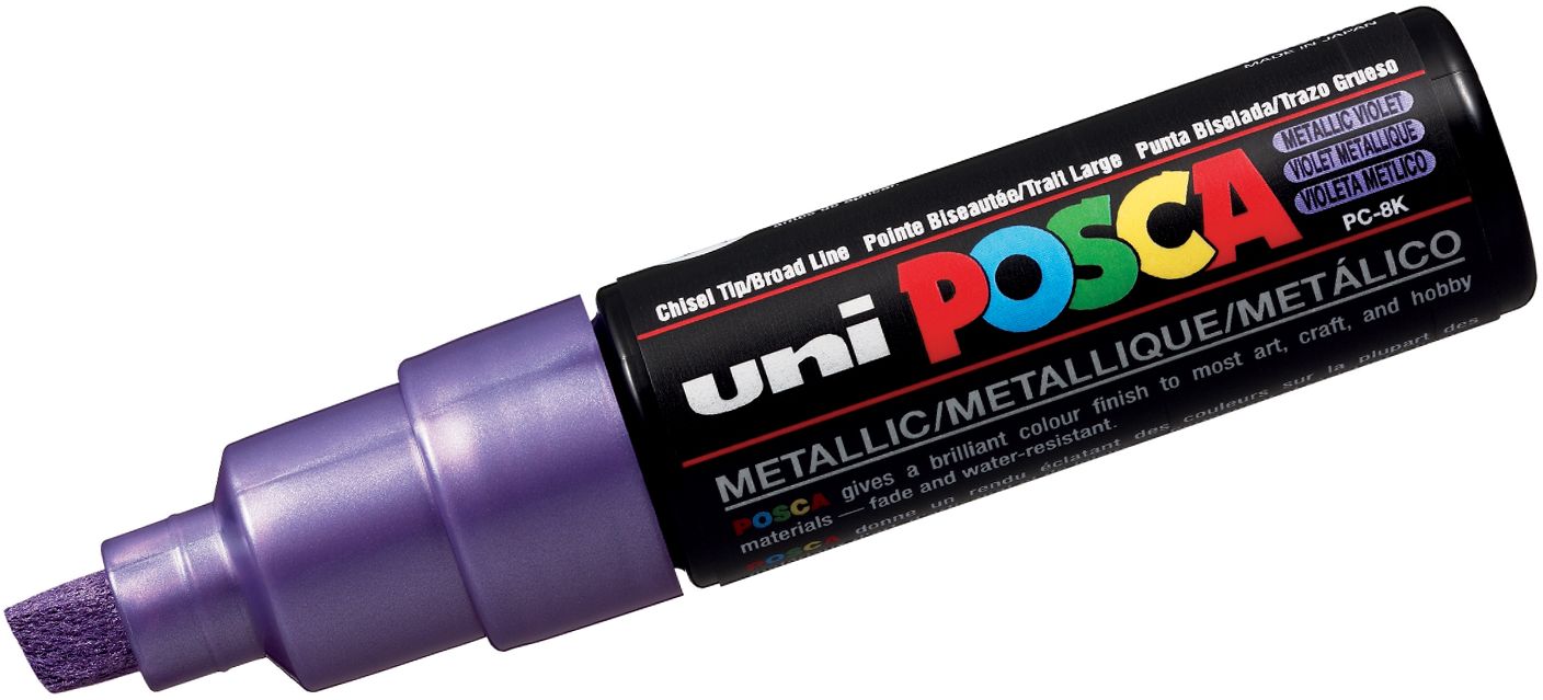 Marker permanent cu un varf tesit Uni Posca - PC-8K F, 8 mm, violet metalic