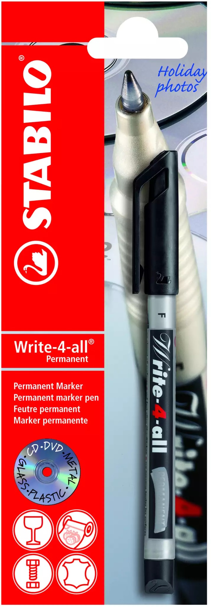 Marker permanent Stabilo - Write-4-all, F, 0.7 mm, negru
