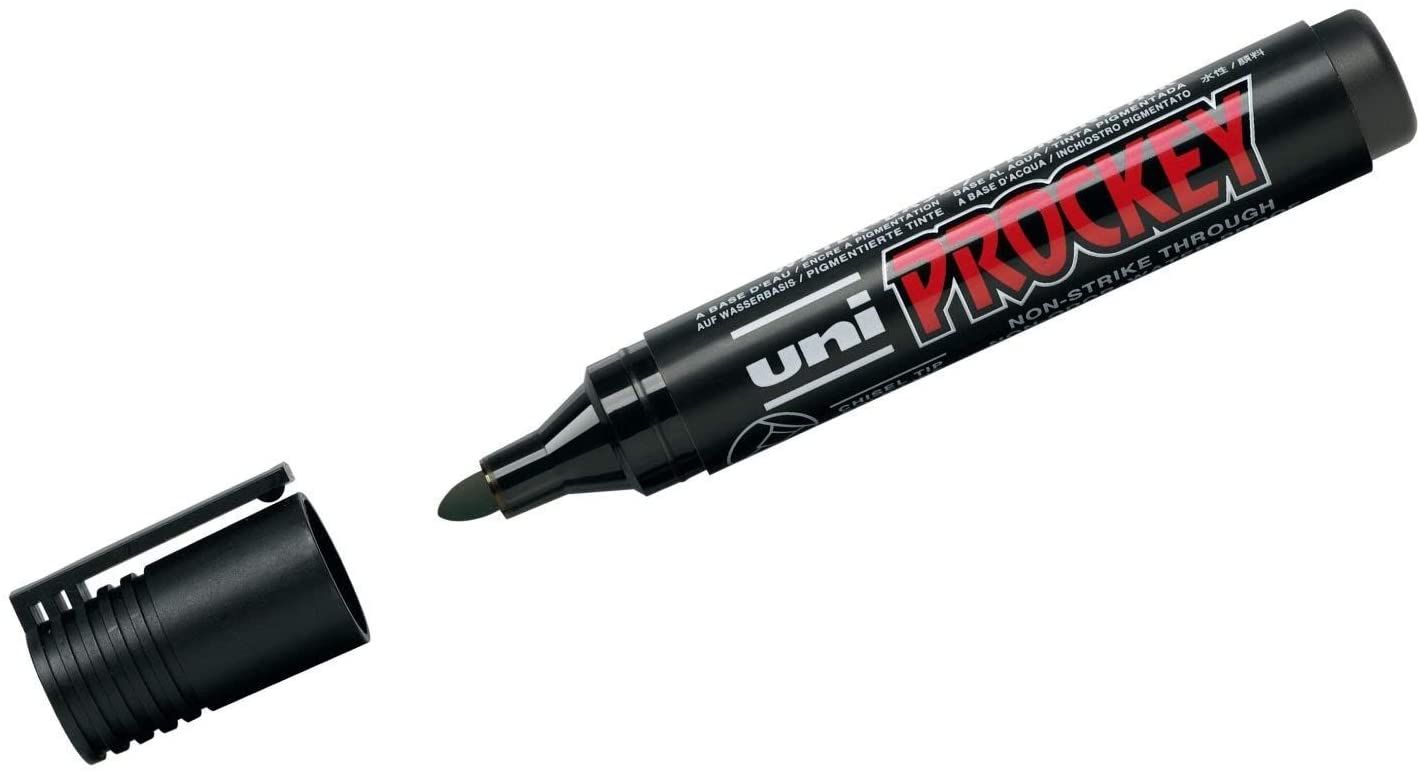Marker permanent Uni Prockey - PM-122, varf rotund, pe baza de apa, negru