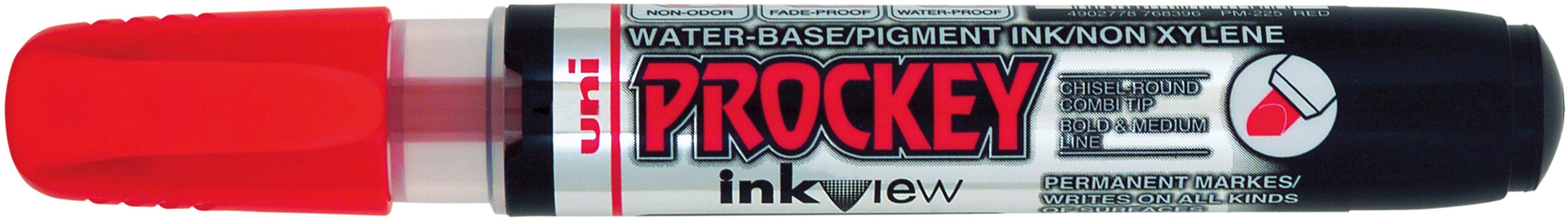 Marker permanent Uni Prockey - PM-225F, pe baza de apa, 1,4-2,0 mm si 3,7 mm, rosu