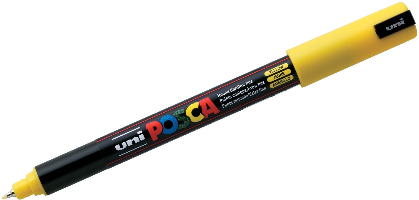 Marker permanent ultra fin Uni Posca - PC-1MR, 0,7 mm, galben