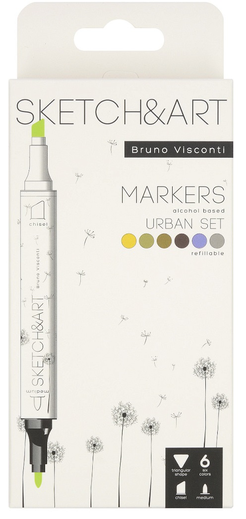 Markere permanente cu două capete Bruno Visconti Sketch&Art - Arhitectură, 6 culori
