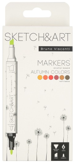 Markere permanente cu două capete Bruno Visconti Sketch&Art - Toamna, 6 culori