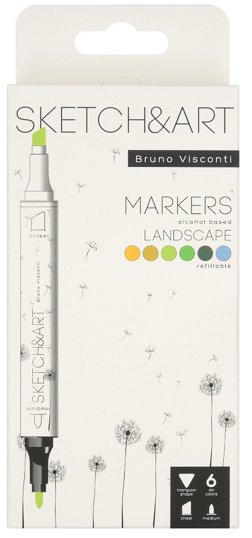 Markere permanente cu două capete Bruno Visconti Sketch&Art - Pădure, 6 culori