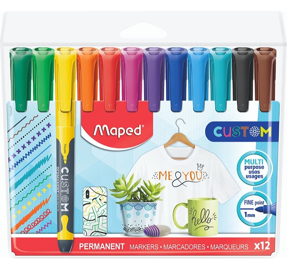Markere permanente  Maped Custom - 12 culori