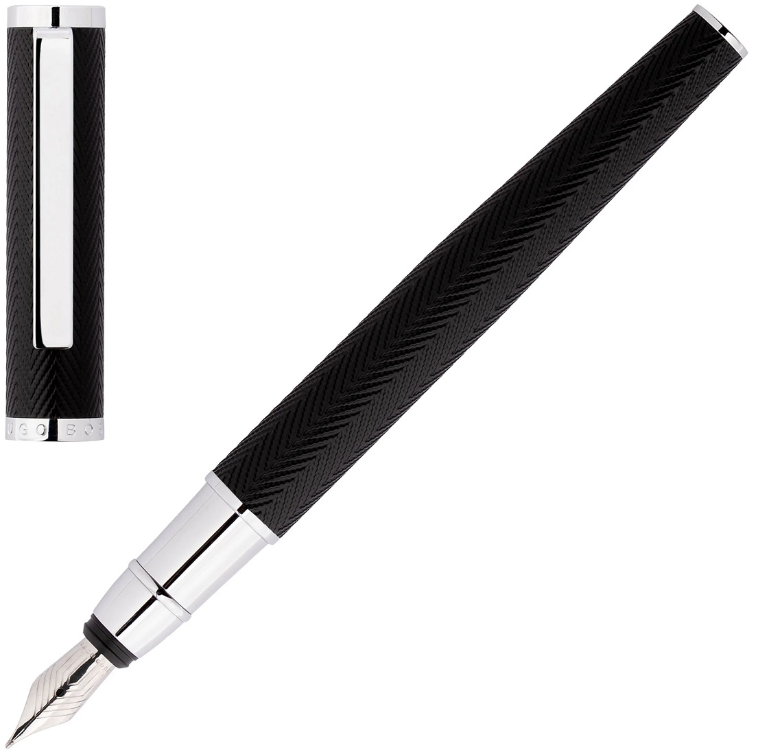 Stilou Hugo Boss Herringbone - Negru și argintiu