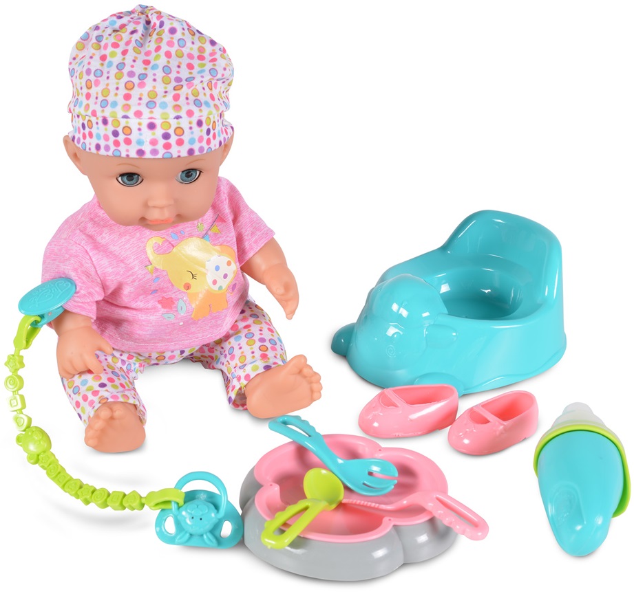 Papusa bebe care face pipi Moni - Cu sapca colora si accesorii, 36 cm