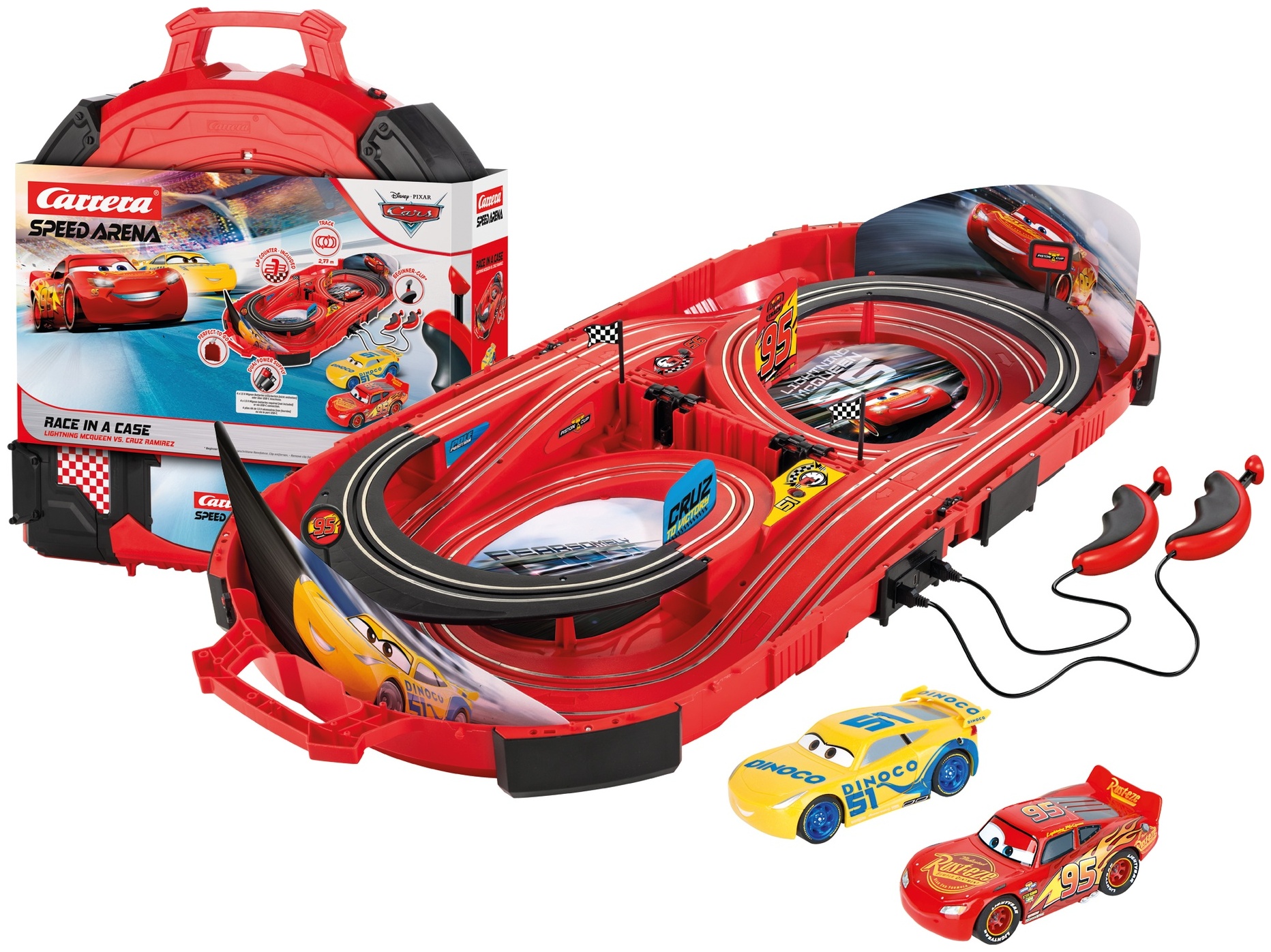 Pistă Carrera - Disney Pixar Cars, cu două mașinuțe în valiza, 2.77 m, 1:50