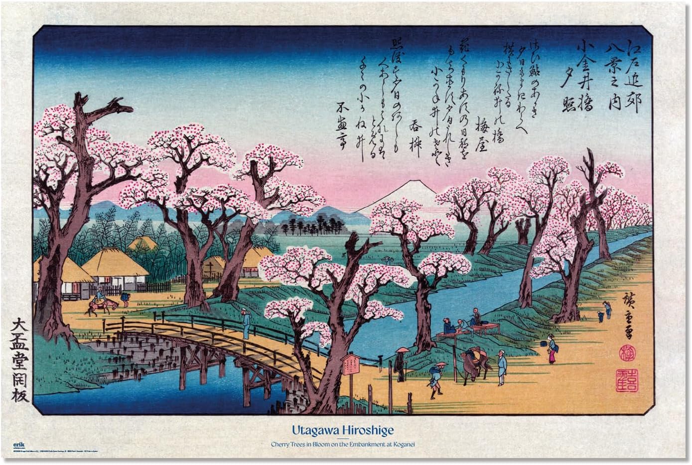 Poster Erik Art: Utagawa Hiroshige - Cherry Trees in Bloom on the Embankment at Koganei