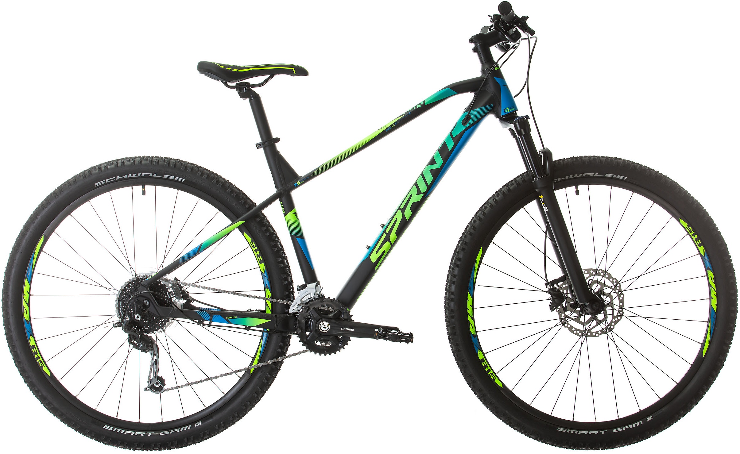 Bicicletă de munte cu viteze SPRINT - Apolon, 29", 480 mm, negru/albastru/verde
