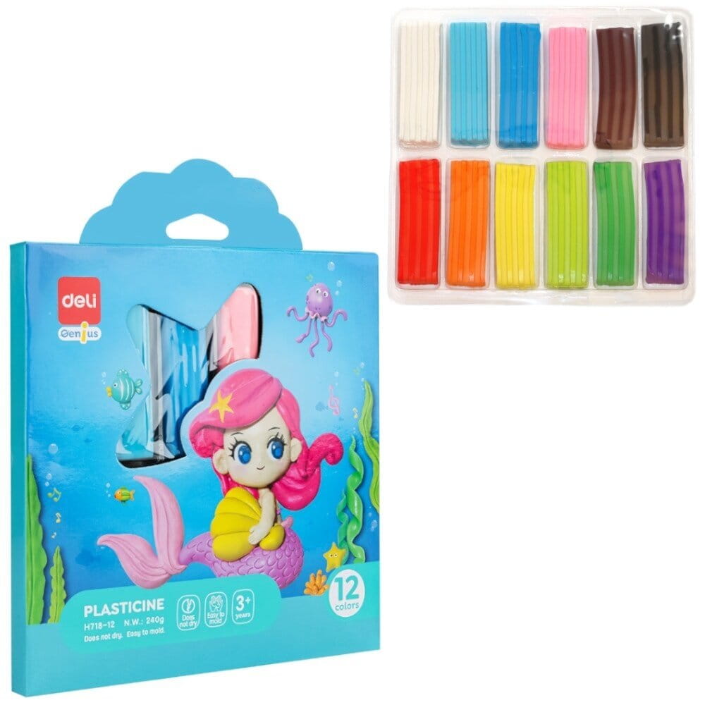 Plastilină Deli Genius - Mermaid EH718-12, 12 culori, 240 g