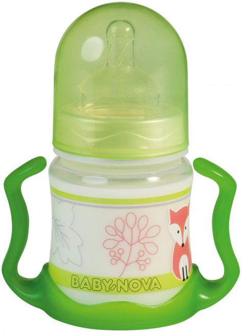 Sticlă de plastic cu mânere  Baby Nova - 150 ml, verde