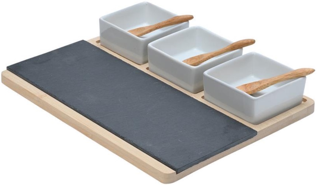 Platou de servire cu bază din lemn și accesorii Estia - 28 x 11 cm