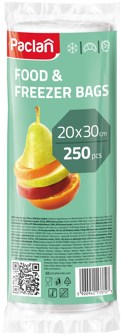 Pungi de depozitare și congelare  Paclan - 2 l, 20 x 30 cm, 250 buc.