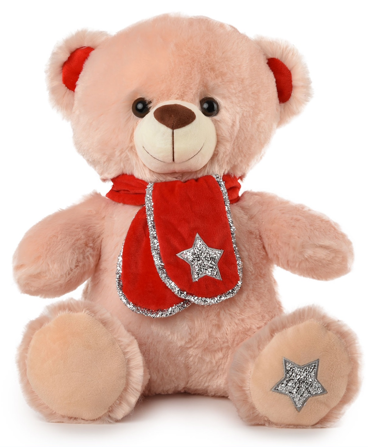 Jucărie de pluș Amek Toys - Ursuleț bej cu eșarfă roșie, 30 cm