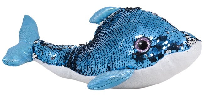 Jucărie de pluș Amek Toys - Delfin cu paiete, albastru, 32 cm