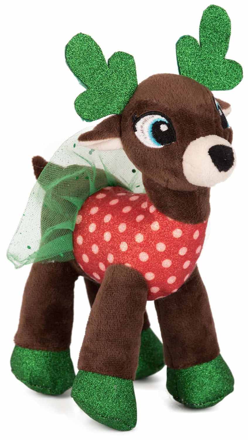 Jucărie de pluș Amek Toys - Ren cu rochie verde de Crăciun, 30 cm
