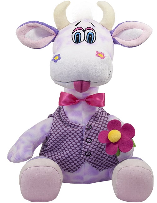 Jucărie de pluș Amek Toys - Vacă cu floare, mov, 62 cm