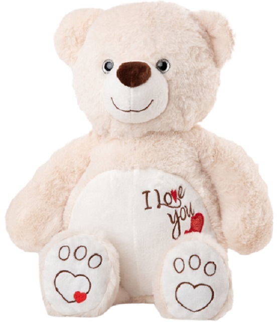 Jucărie de pluș Amek Toys - Ursuleț de pluș cu inimioare brodate, alb, 33 cm