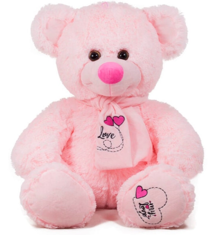 Jucărie de pluș Amek Toys - Ursuleț de pluș cu eșarfă roz, 45 cm