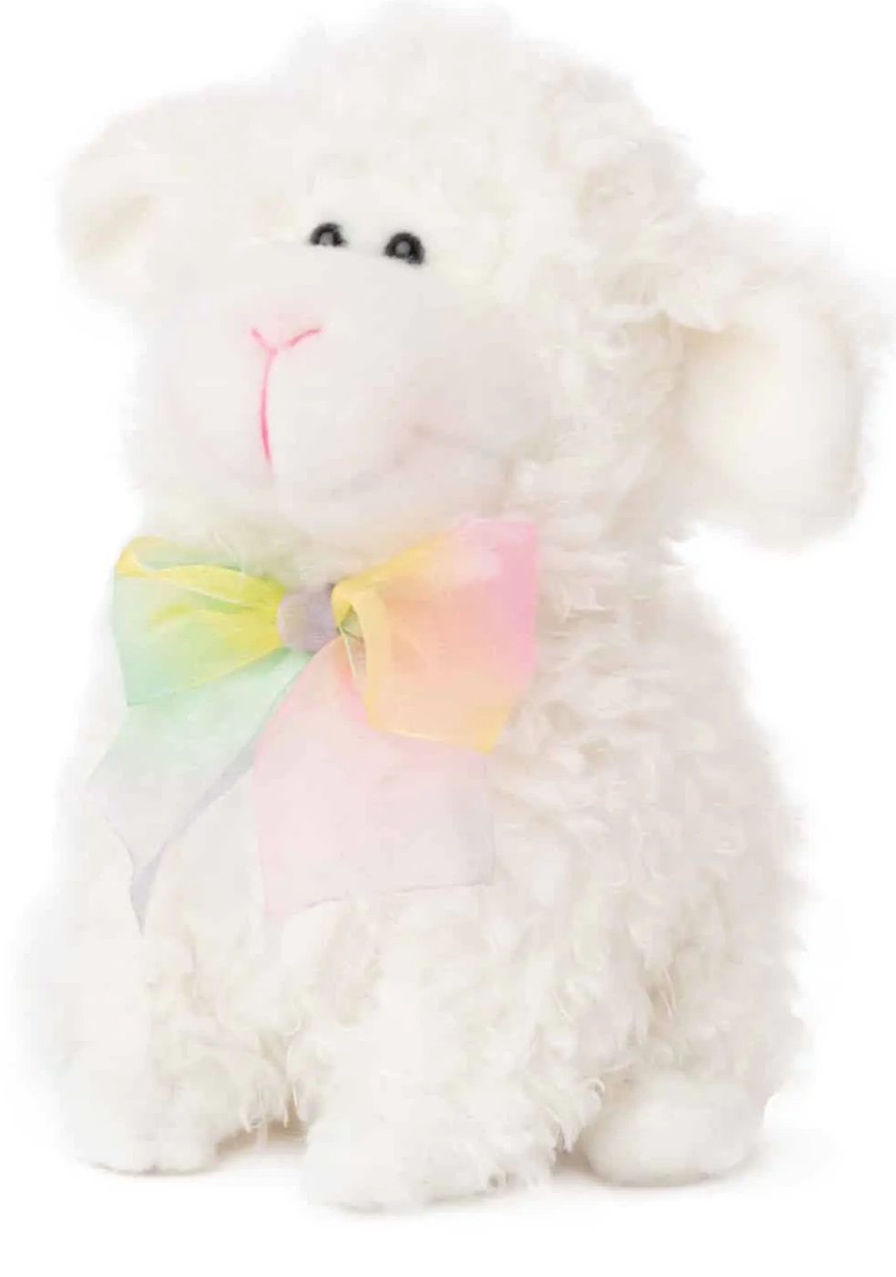 Jucărie de pluș Amek Toys - Oaie albă cu panglică colorată, 28 cm