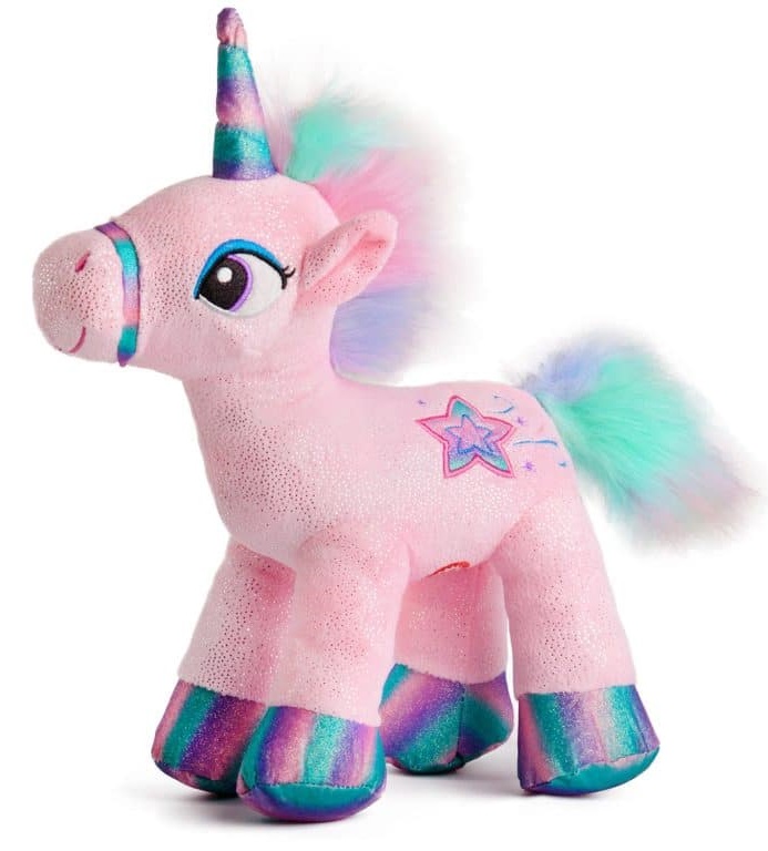 Jucărie de pluș Amek Toys - Unicorn cu corn strălucitor, 28 cm, roz