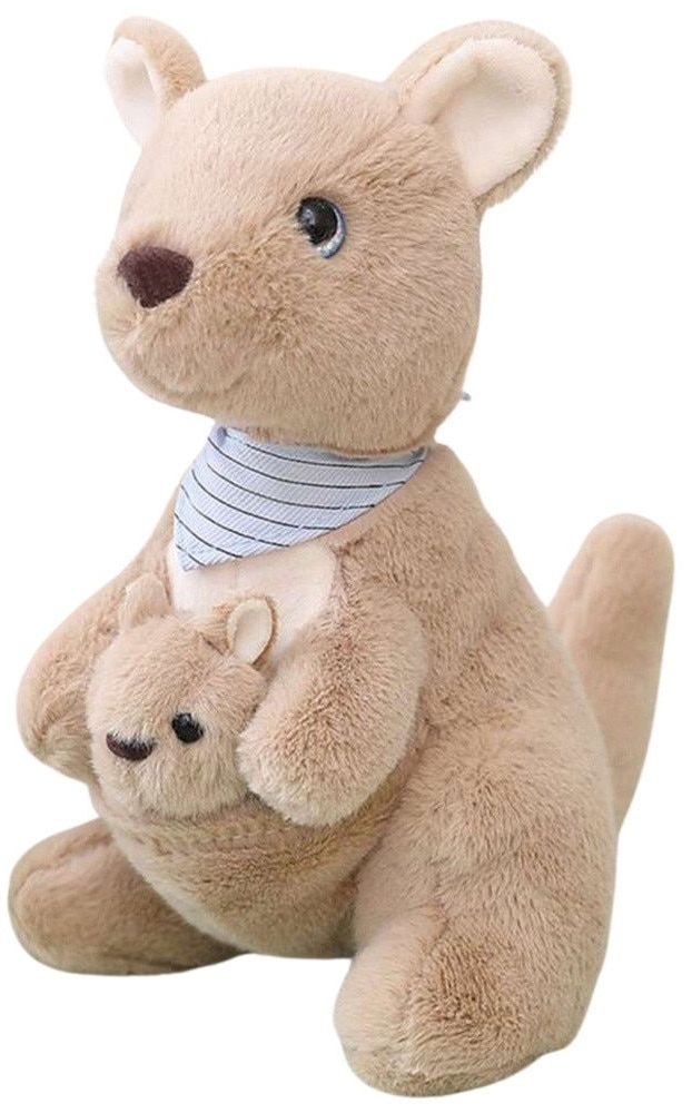 Jucărie de pluș Lean Toys - Cangur cu pui, 23 cm, bej