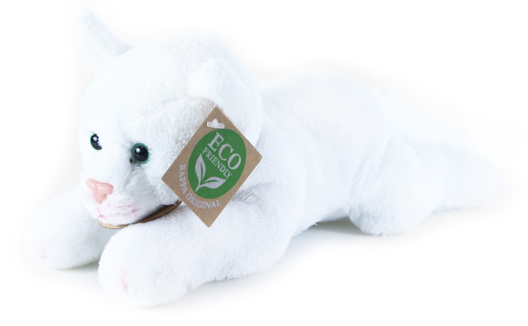 Jucărie de pluș Rappa Eco Friends - Pisică albă, culcată, 22 cm