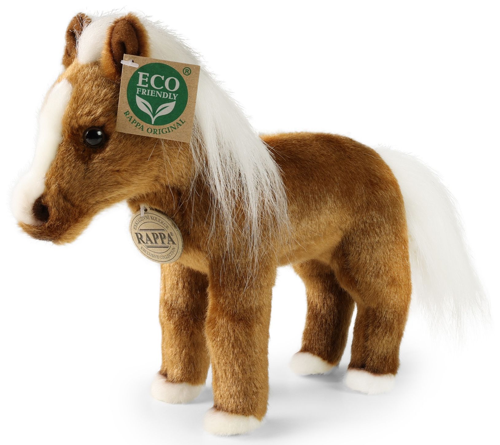 Jucărie de pluș Rappa Eco Friends - Cal brun cu coamă albă în picioare, 23 cm