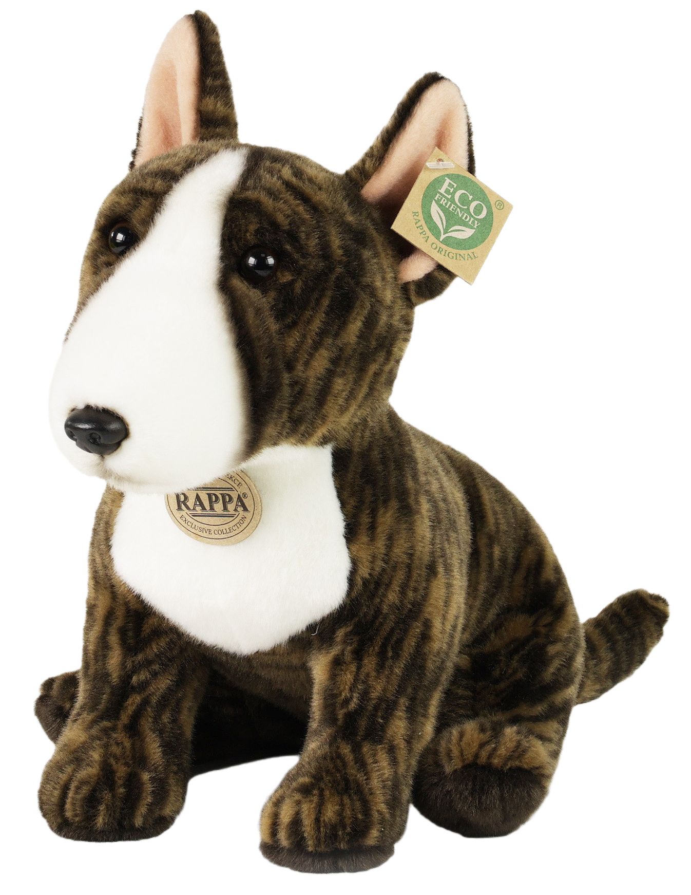 Jucărie de plus Rappa Eco Friends  -Câine Bull Terrier englez, așezat, 30 cm