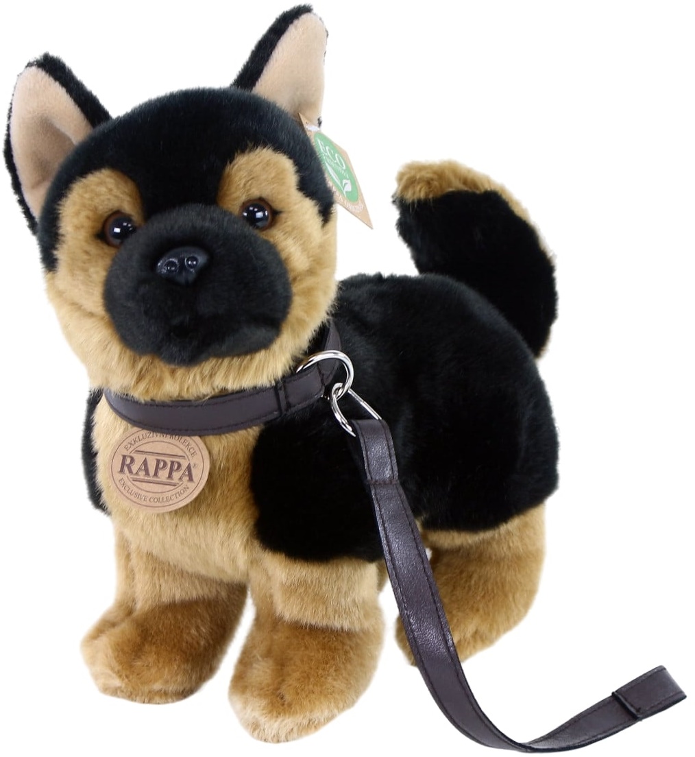 Jucărie de pluș Rappa Eco Friends - cățelușa ciobănesc german cu lesă, în picioare, 23 cm